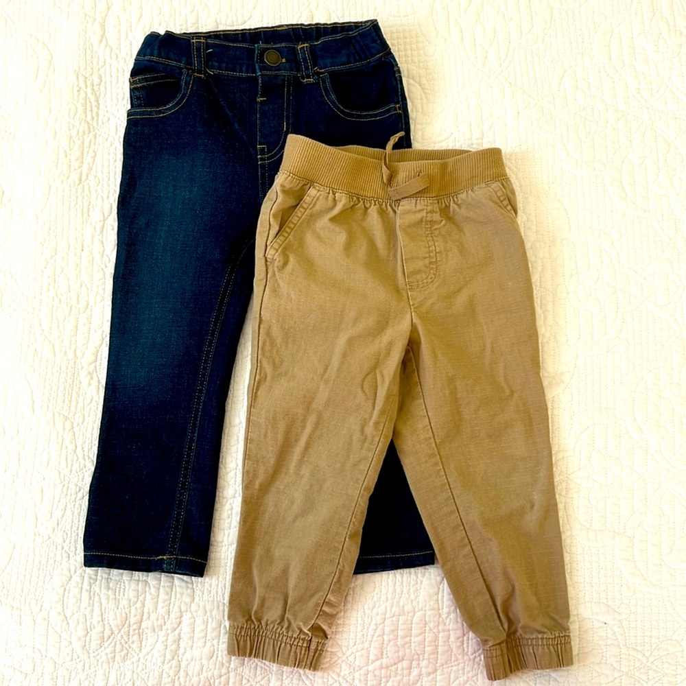 Garanimals Dark Blue Denim Jeans & Tan Jogger Pants